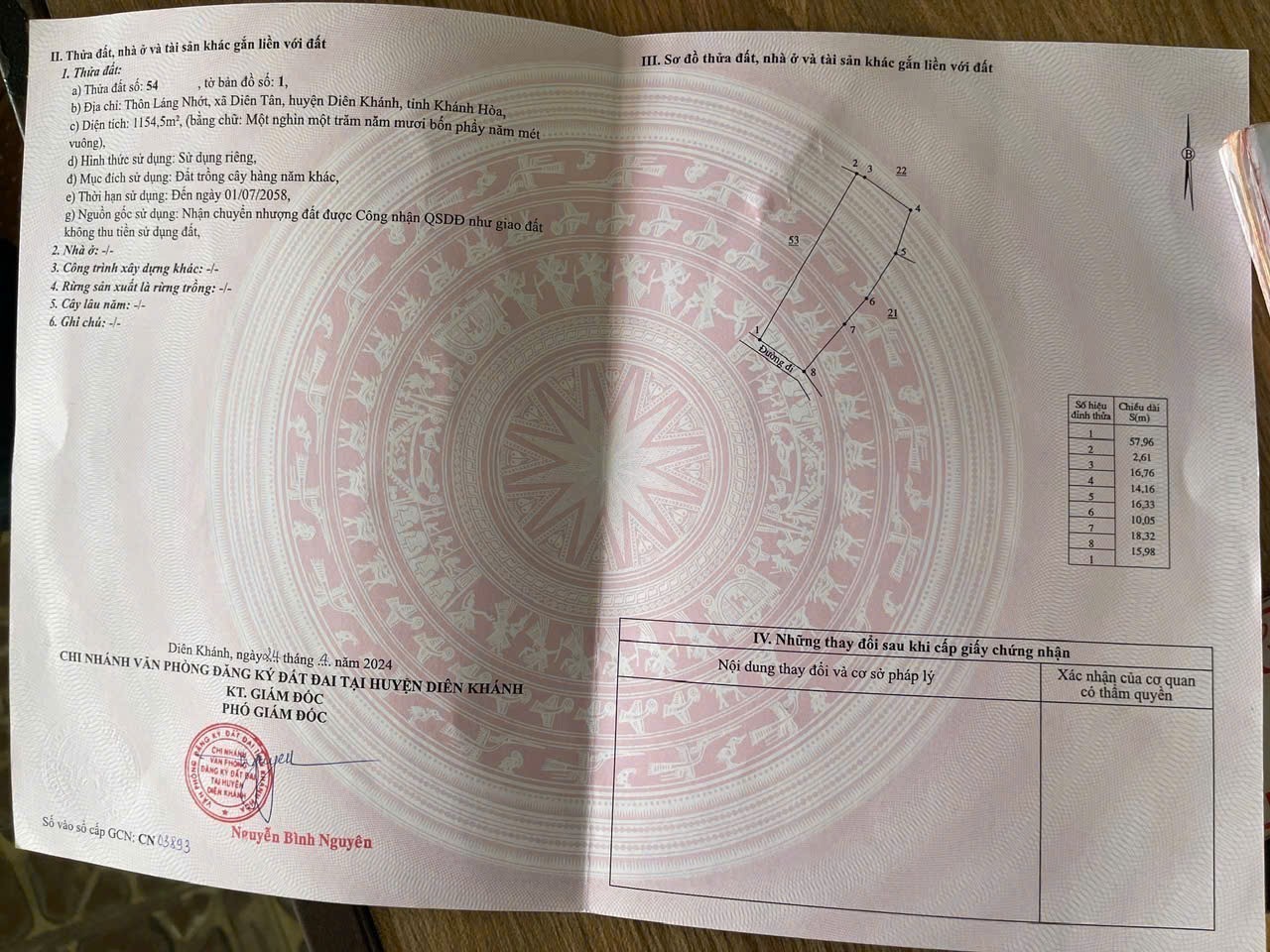 Bán đất vườn Diên Tân giá rẻ sát bên Hương Lộ 62 khu dân cư 9