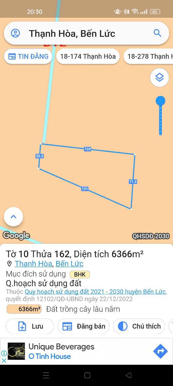 1600m2 đất vườn xã Thạnh Hòa, Bến Lức , Long An giá 5 tỷ 2