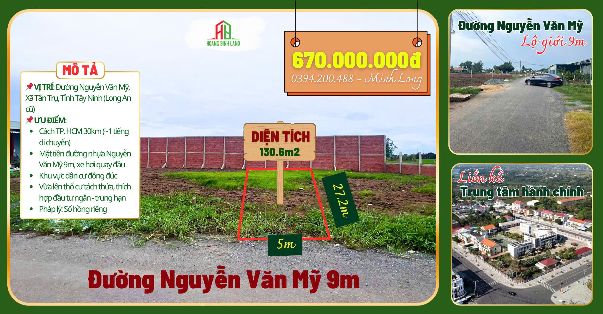 Cần bán Đất Xã Bình Tịnh, Tân Trụ, Diện tích 130m², Giá 670.000.000đ