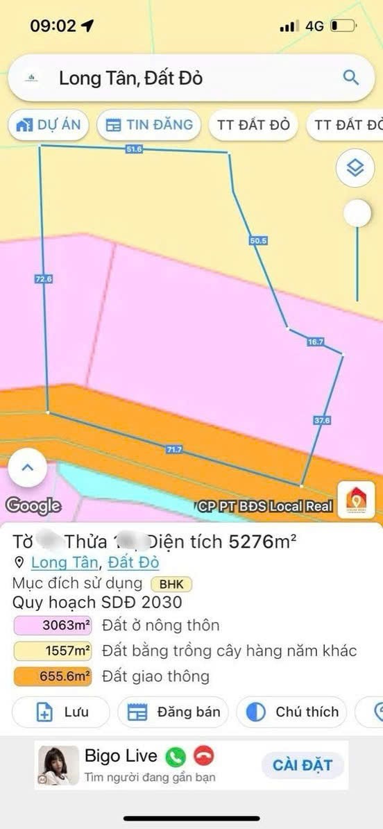 Cần bán Đất đường Tỉnh lộ 44, Xã Phước Long Thọ, Diện tích 5276m², Giá 800 Triệu