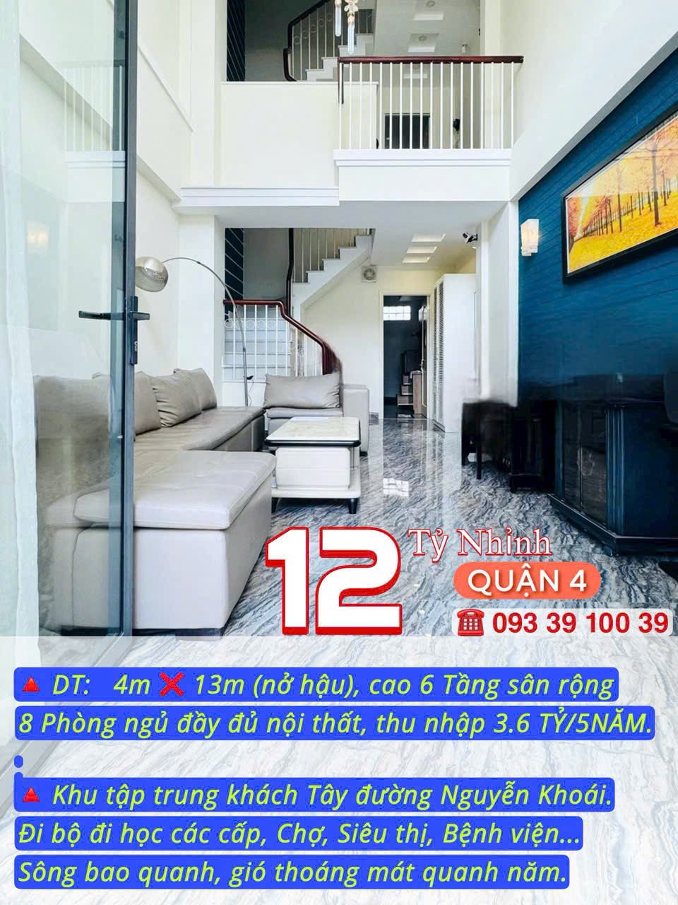 BÁN NHÀ KẾ QUẬN 1- 6 TẦNG 8 PHÒNG ĐỦ NỘI THẤT-NGUYỄN KHOÁI QUẬN 4-THU NHẬP 3.6 TỶ/5NĂM: nhỉnh 12 TỶ 5
