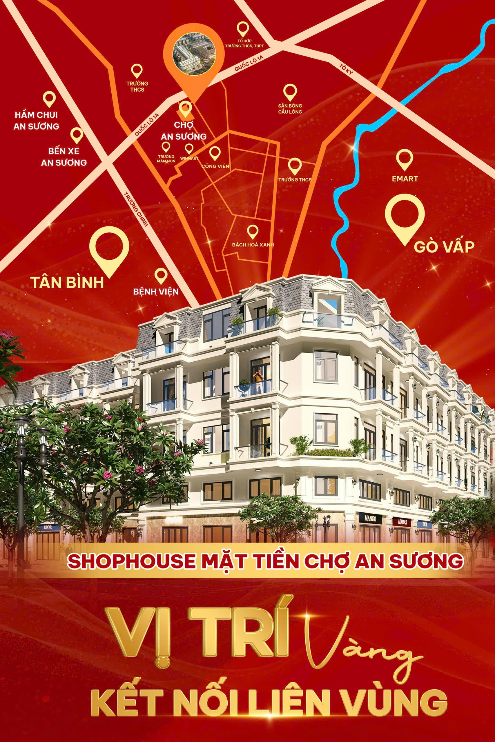 Cần bán shophouse đối diện chợ An Sương, Diện tích 340 - 450m², kinh doanh đa ngành