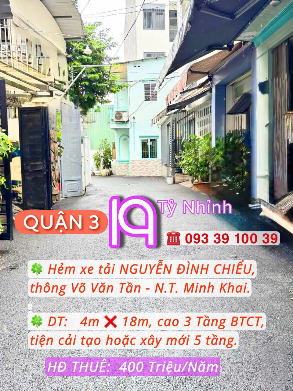 19 TỶ NHỈNH: NHÀ QUẬN 3 NGUYỄN ĐÌNH CHIỂU- HẺM XE TẢI THÔNG- 3 TẦNG THU NHẬP 400 TR/NĂM, Ở & ĐẦU TƯ 5