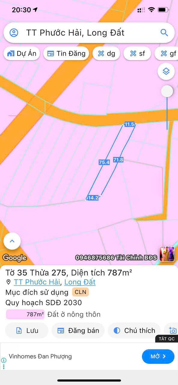 Cần bán Đất đường 44A, Thị trấn Phước Hải, Diện tích 786m², Giá 1.5 Tỷ