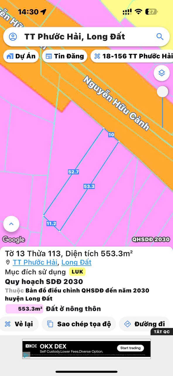 BÁN ĐẤT MẶT TIỀN TỈNH LỘ 44B – XÃ PHƯỚC HẢI, BÀ RỊA - VŨNG TÀU CHỈ 2 TỶ