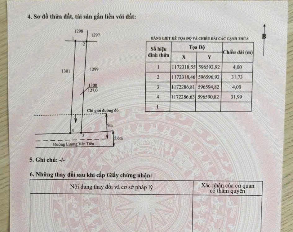 2 nền thổ cư mặt tiền Lương Văn Tiên , xã Mỹ Lộc , Cần Giuộc dt 127m2 giá 1,35 tỷ /nền