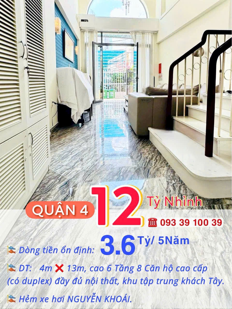 Bán nhà Quận 4- Doanh thu 3.6 tỷ/5năm- 6 Tầng 8 Căn hộ cao cấp duplex 52m2- HXH Nguyễn Khoái: 12 Tỷ 5