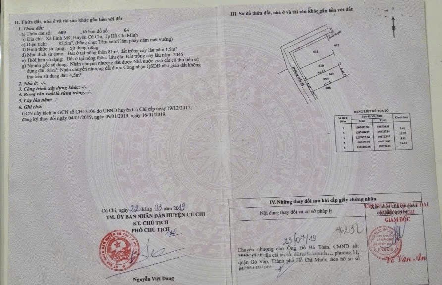 Bán đất thổ cư hẻm oto Huỳnh Thị Dần, xã Bình Mỹ dt 85m2 ( 81m2 thổ) giá 1,53 tỷ