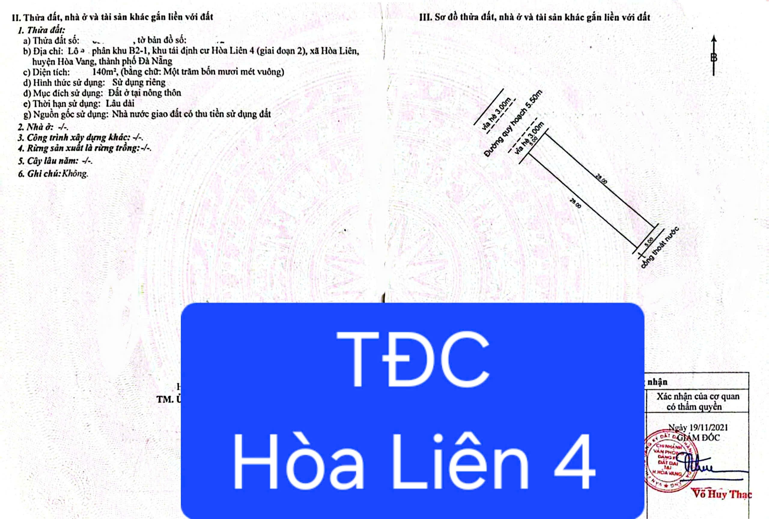 Bán đất TĐC Hòa Liên 4 - DT 140m2 - Gía đầu tư 2