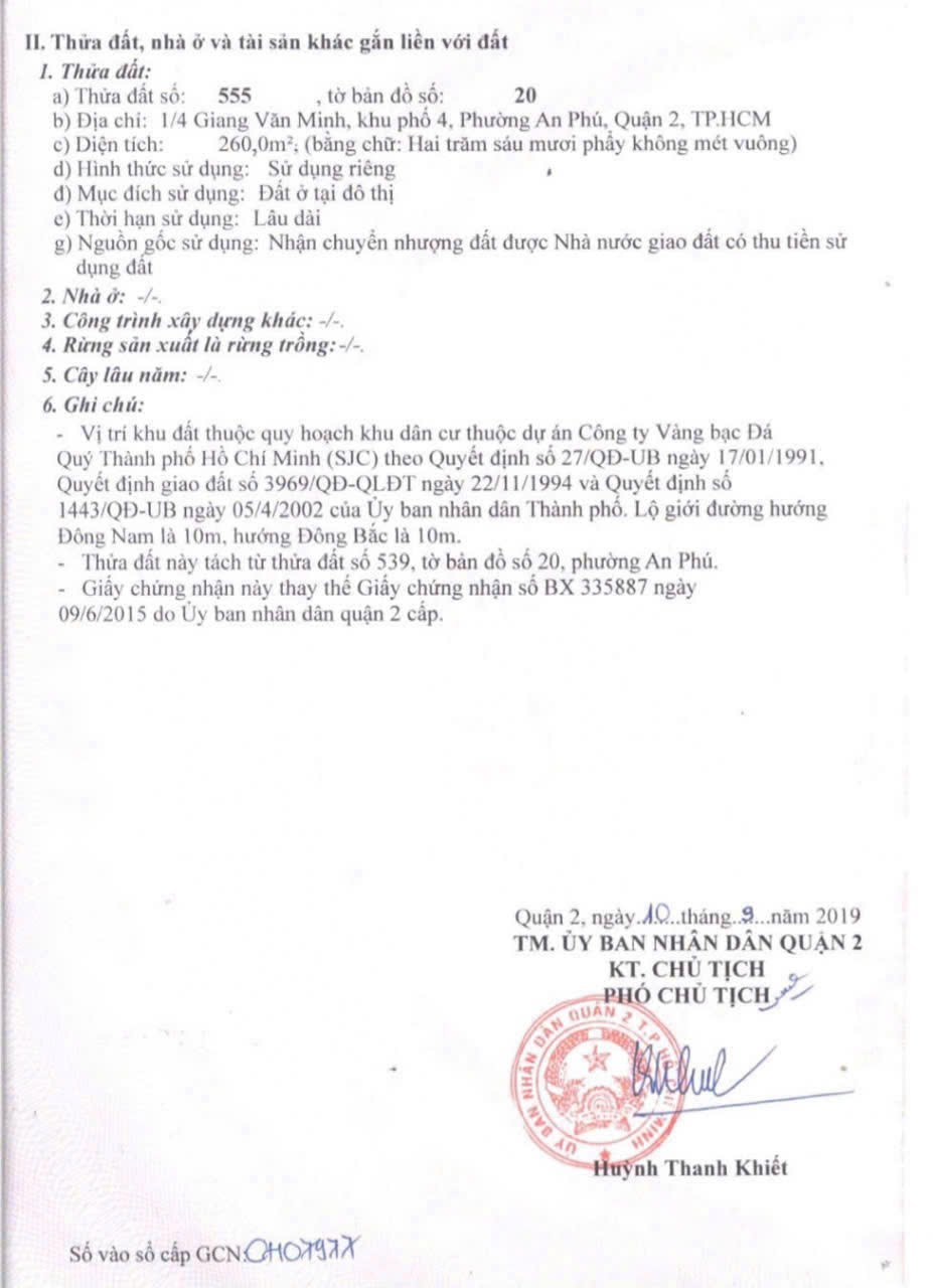Cần bán Nhà ở, nhà cấp 4, nhà hẻm Phường An Phú, Quận 2, Diện tích 260m², Giá 65 Tỷ