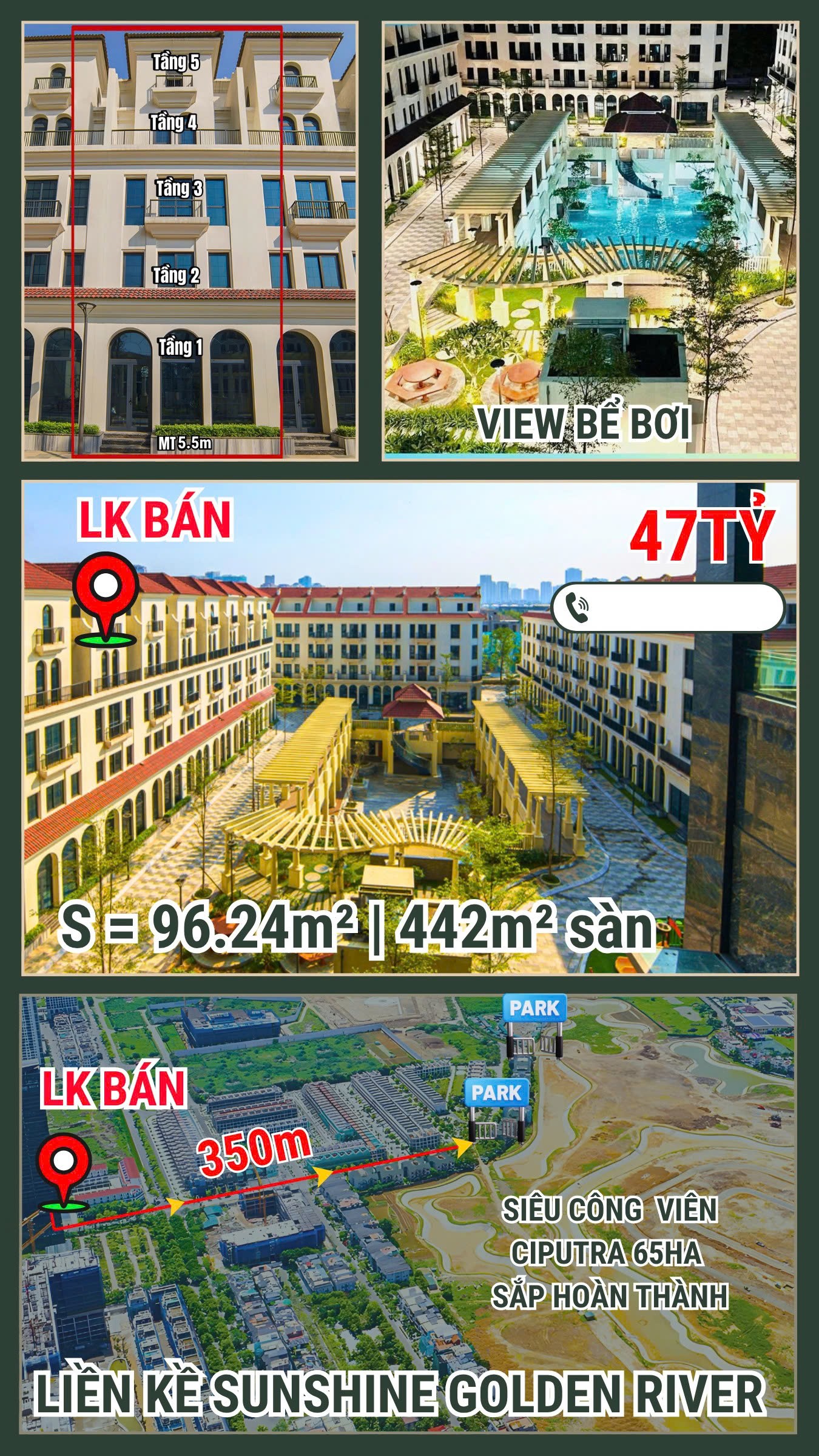 BÁN SHOPHOUSE SUNSHINE GOLDEN RIVER – 96.24M² – GIÁ CHỈ 47 TỶ 2