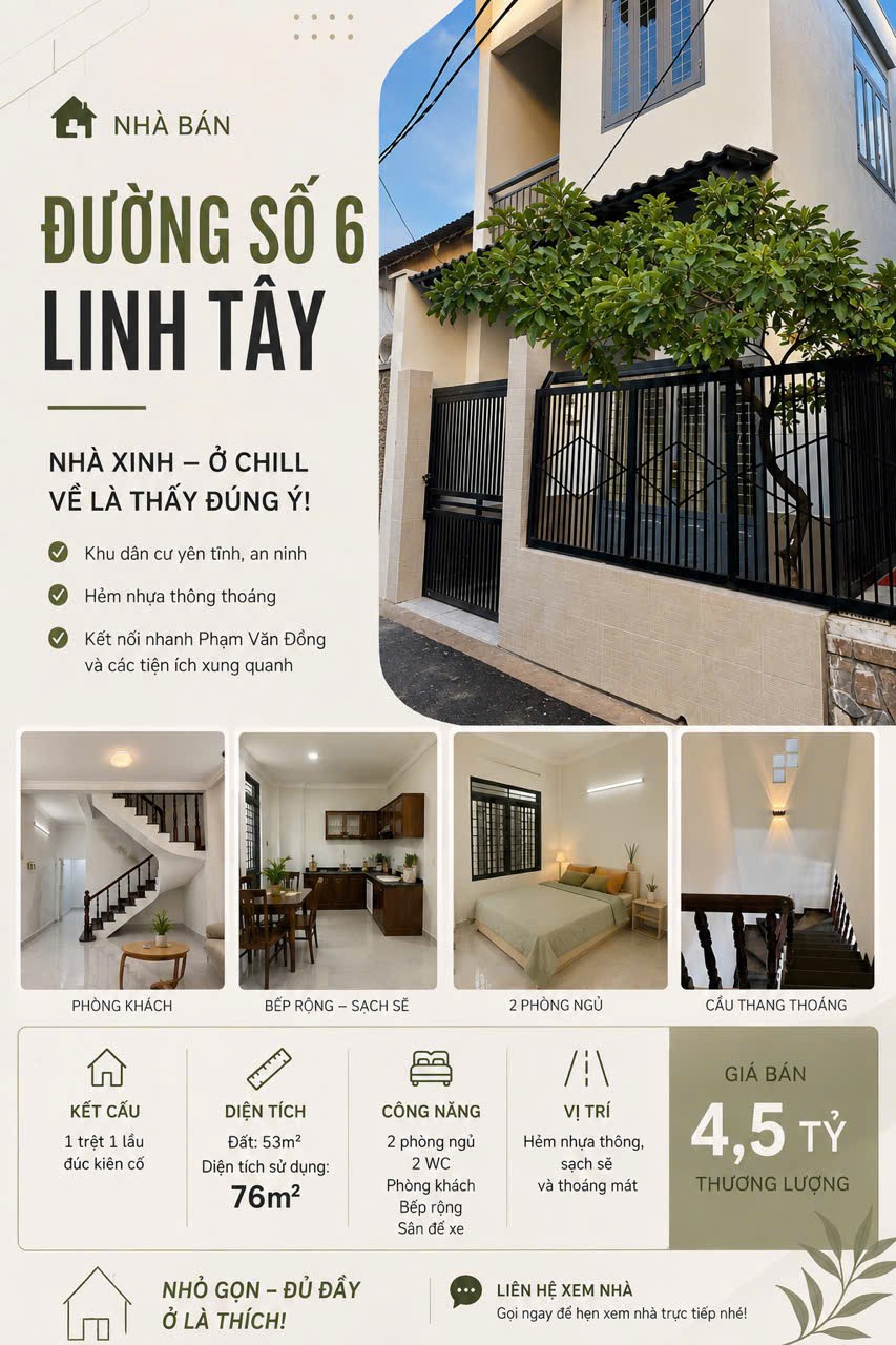 Cần bán Nhà mặt tiền Phường Linh Tây, Thủ Đức, Diện tích 53m², Giá 4.5 Tỷ