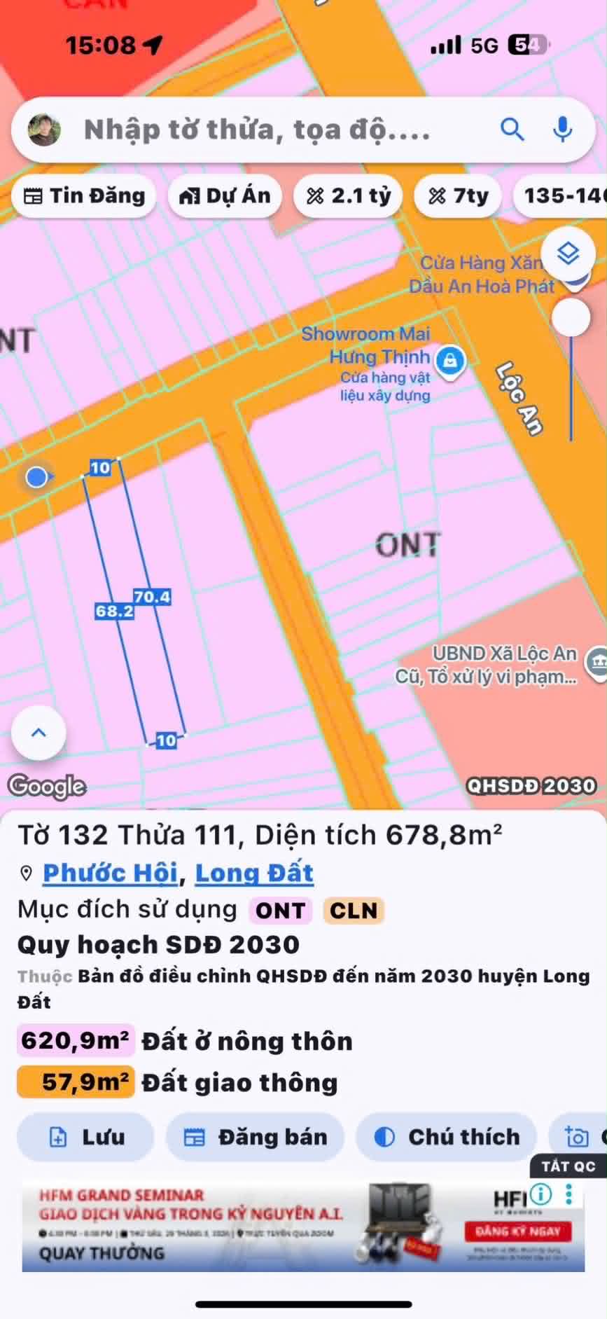 Cần bán Đất đường Võ Văn Kiệt, Xã Lộc An, Diện tích 678m², Giá 1.6 Tỷ 2