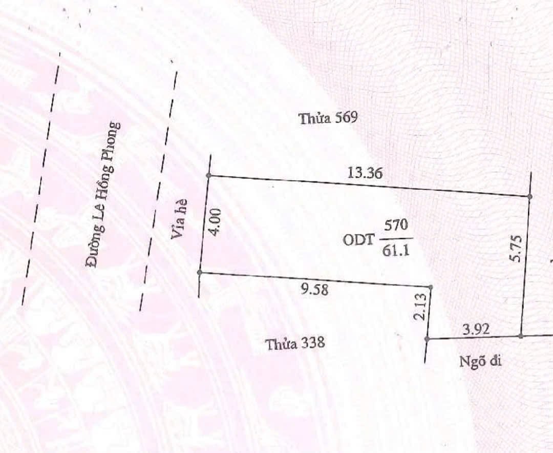 Bán đất mặt phố Lê Hồng Phong, ph Nguyễn Trãi, TP HD, 61.1m2, mt 4m, nở hậu, trung tâm TP, 3.x tỷ 2