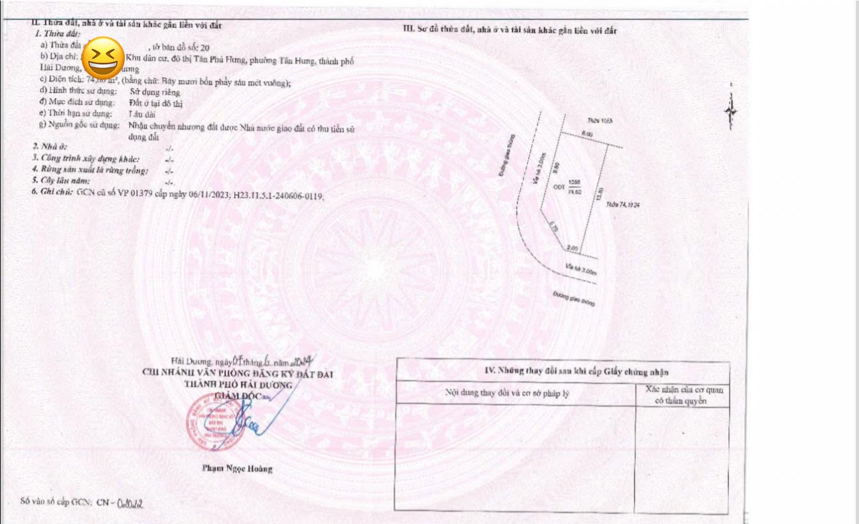 Bán đất lô góc 2 mặt phố KĐT Tân Phú Hưng, ph Tân Hưng, TP HD, 74.6m2, vị trí đẹp, chỉ 3.x tỷ 4