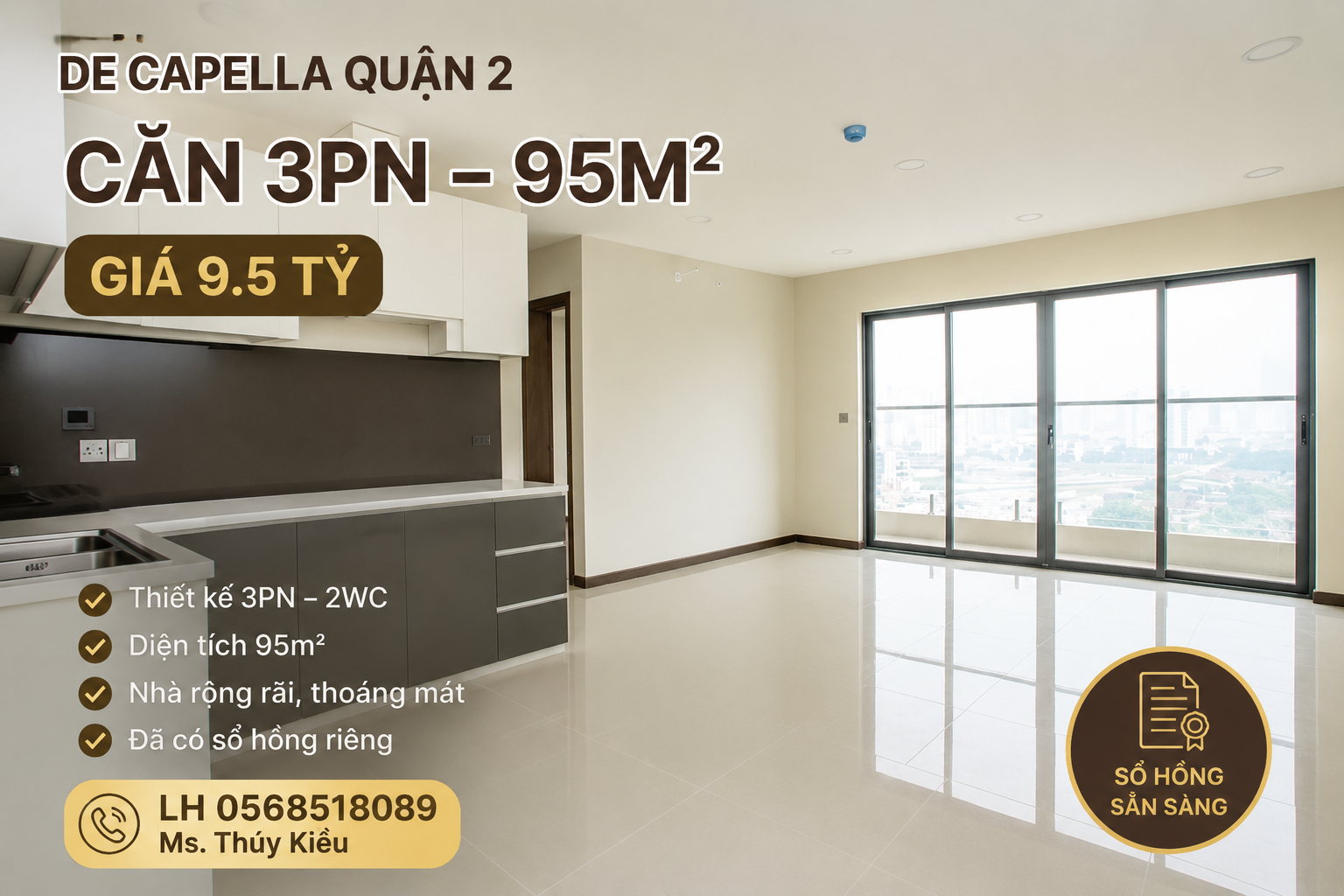 Bán căn hộ 3PN De Capella Quận 2 giá 9.5 tỷ