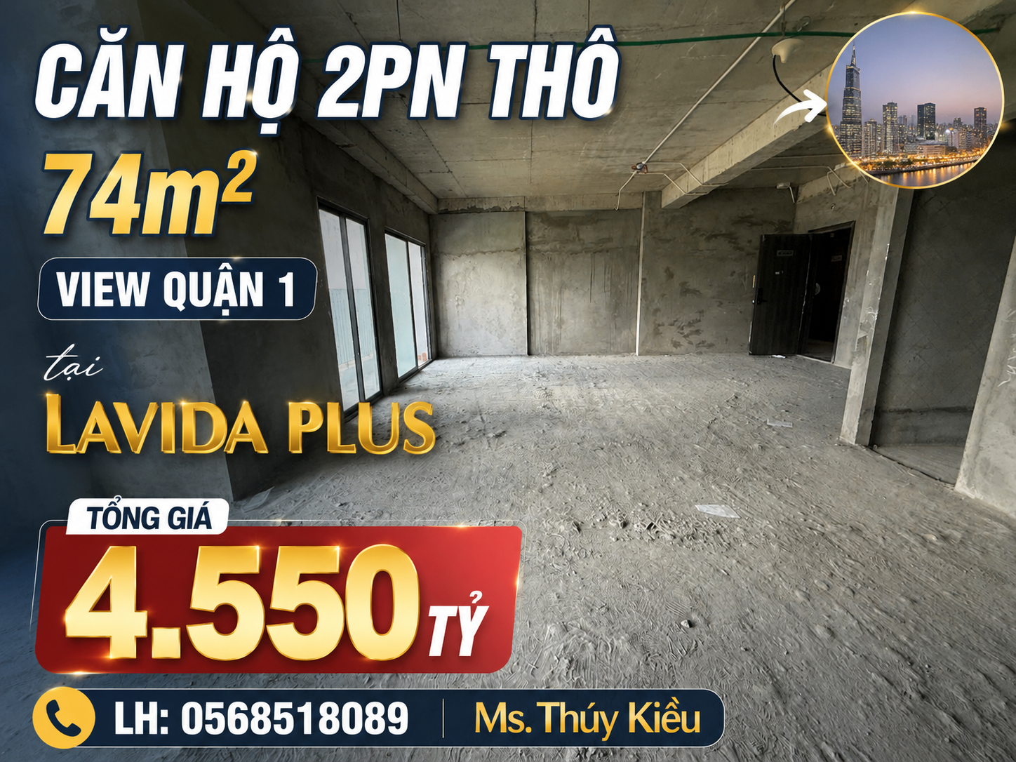Bán căn hộ thô 2PN Lavida Plus, diện tích 74m2 view Quận 1, giá chỉ 4.55 tỷ 6