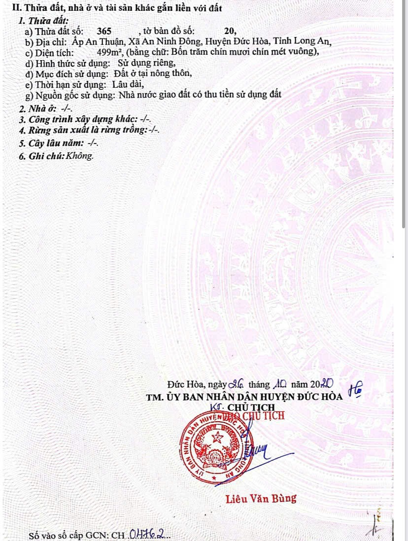 Bán đất mặt tiền Hồ Chí Minh, xã An Ninh Đông dt 499m2 full thổ giá 3,85 tỷ 2