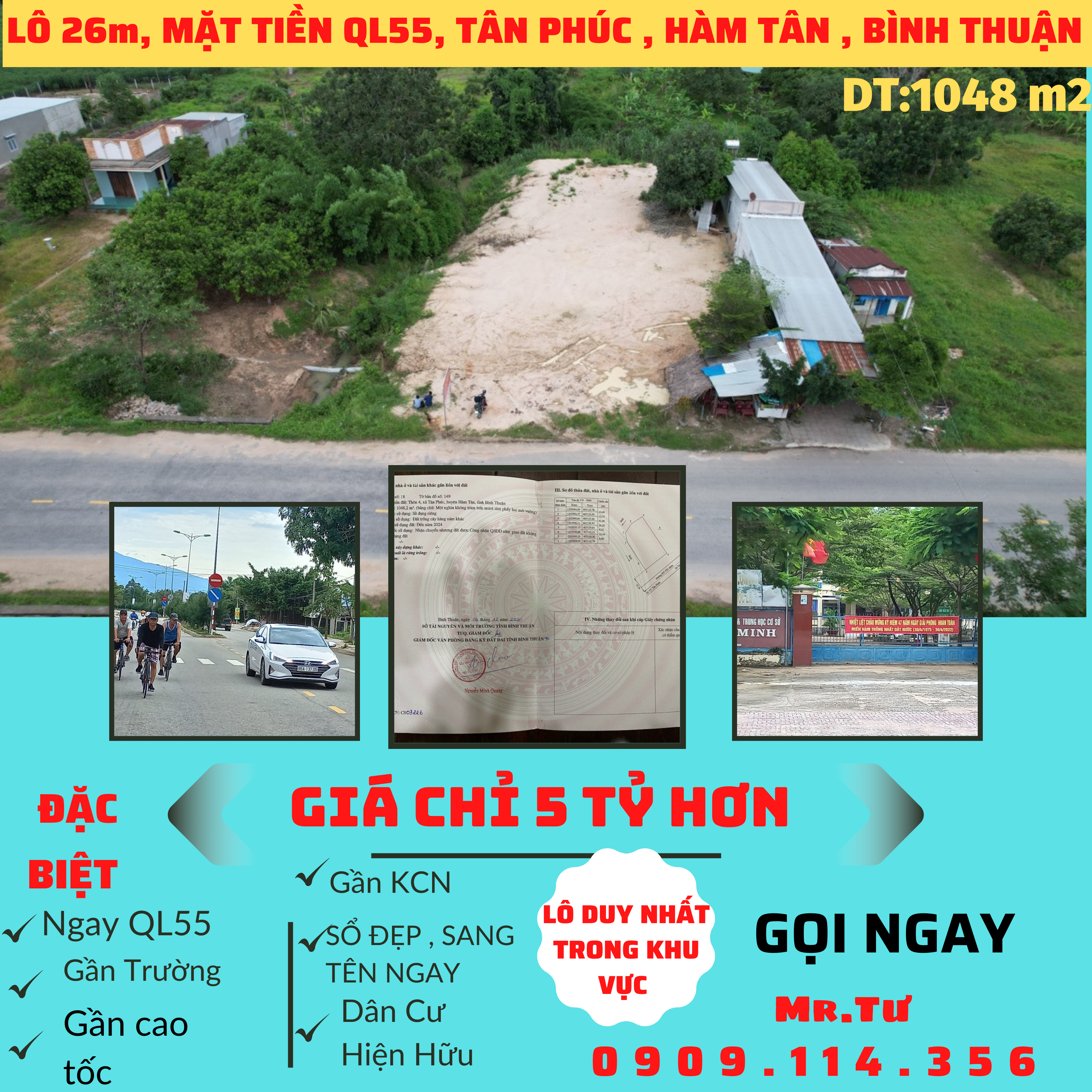 "CỰC HIẾM , CỰC HIẾM" Bán Lô Đất Tân Phúc , Hàm Tân, Bình Thuận , Giá chỉ 5 tỷ hơn. 9