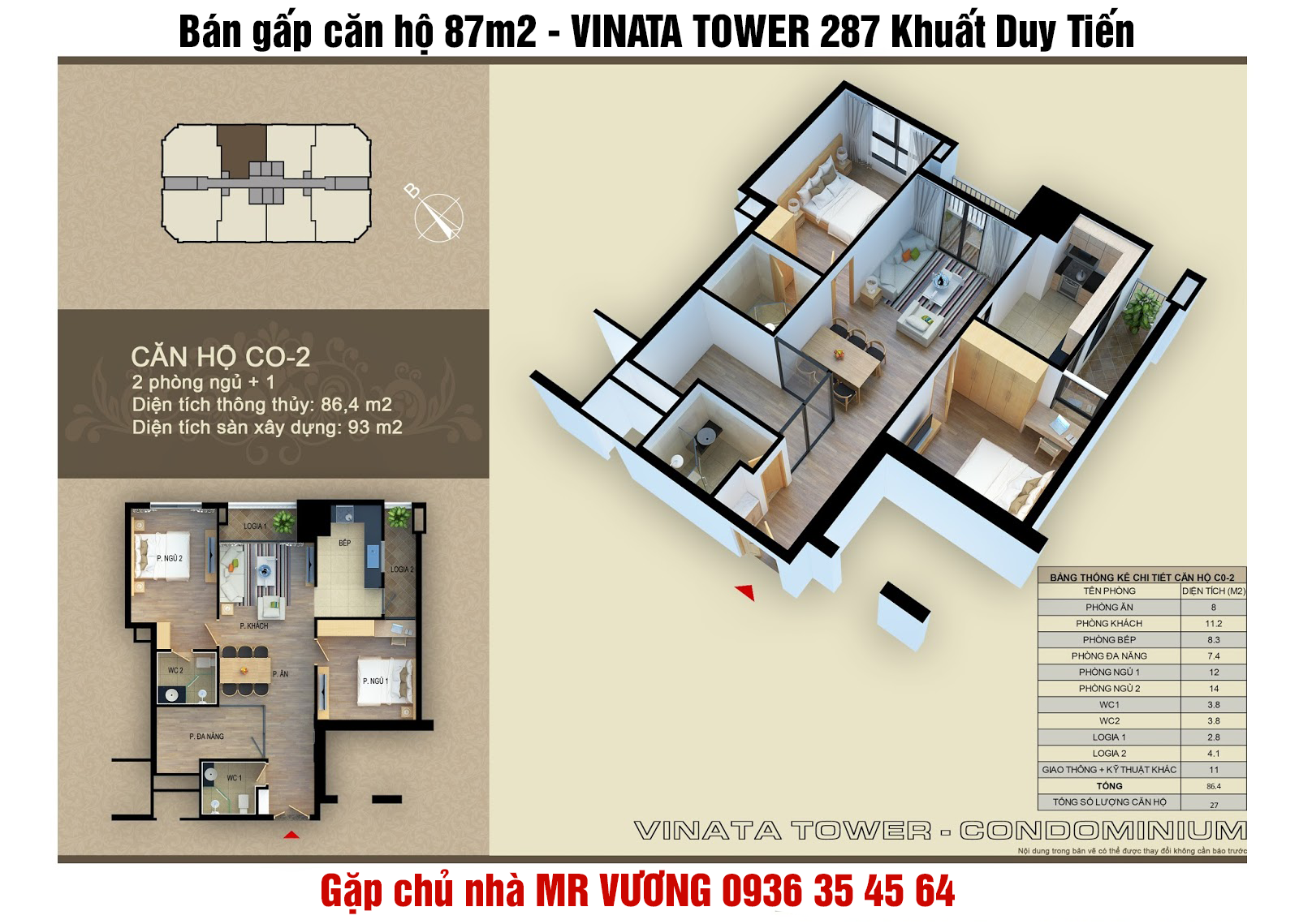 (Ảnh thật) Bán gấp căn hộ trục 02 tòa chung cư cao cấp VINATA TOWER 289 Khuất Duy Tiến: 87m2 giá thương lượng 3.9 tỷ 8