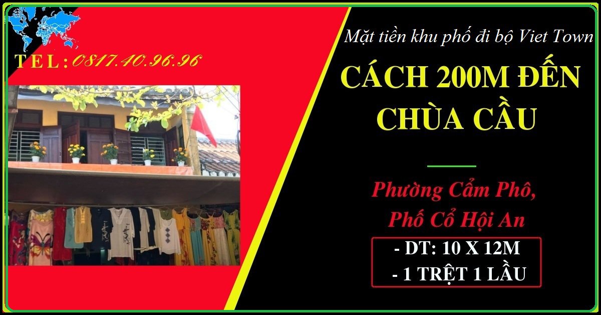 Bán rẻ nhà phố 10 x 12.2m 1 trệt 1 lầu trung tâm khu phố đi bộ Phố Cổ Hội An