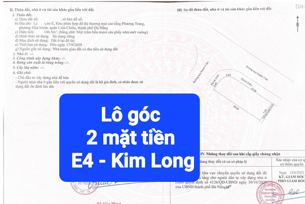 ĐẤT LÔ GỐC 2MT KHU E4 KIM LONG - GIÁ ĐÀU TƯ 3