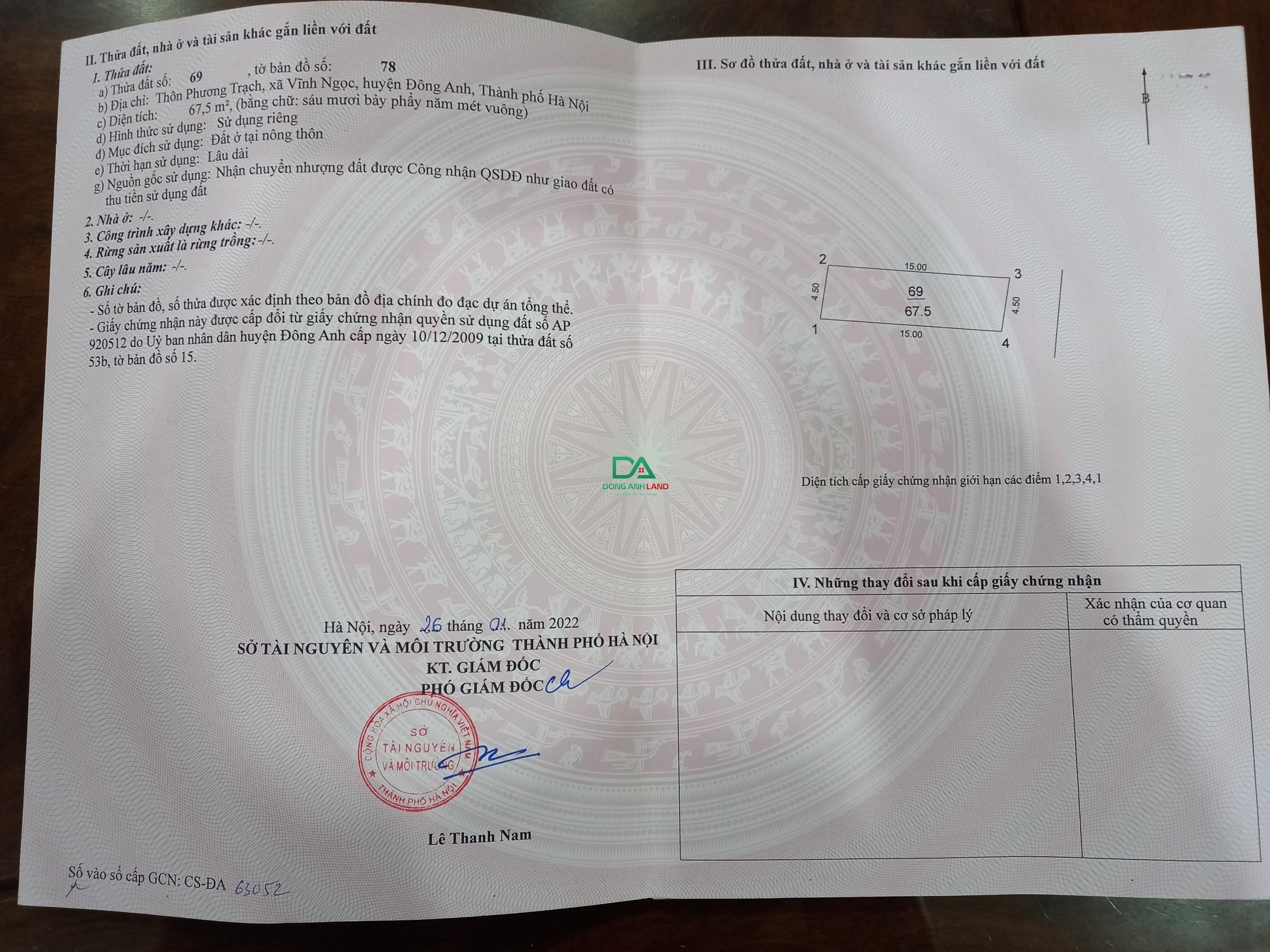 Bán 67.5m đất Phương Trạch Vĩnh Ngọc Đông Anh gần dự án thành phố thông minh và cầu Nhật Tân DONGANHLAND 5