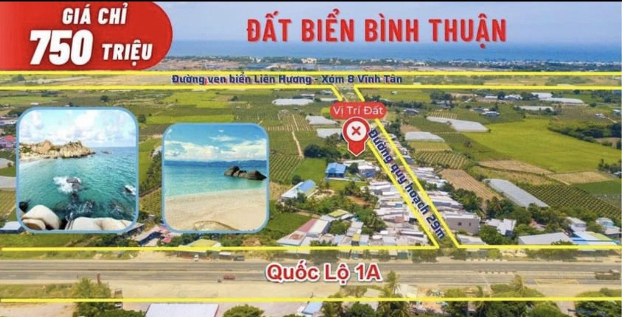Đất mặt tiền ngay khu biển Bình Thuận giá chỉ 6tr/m².