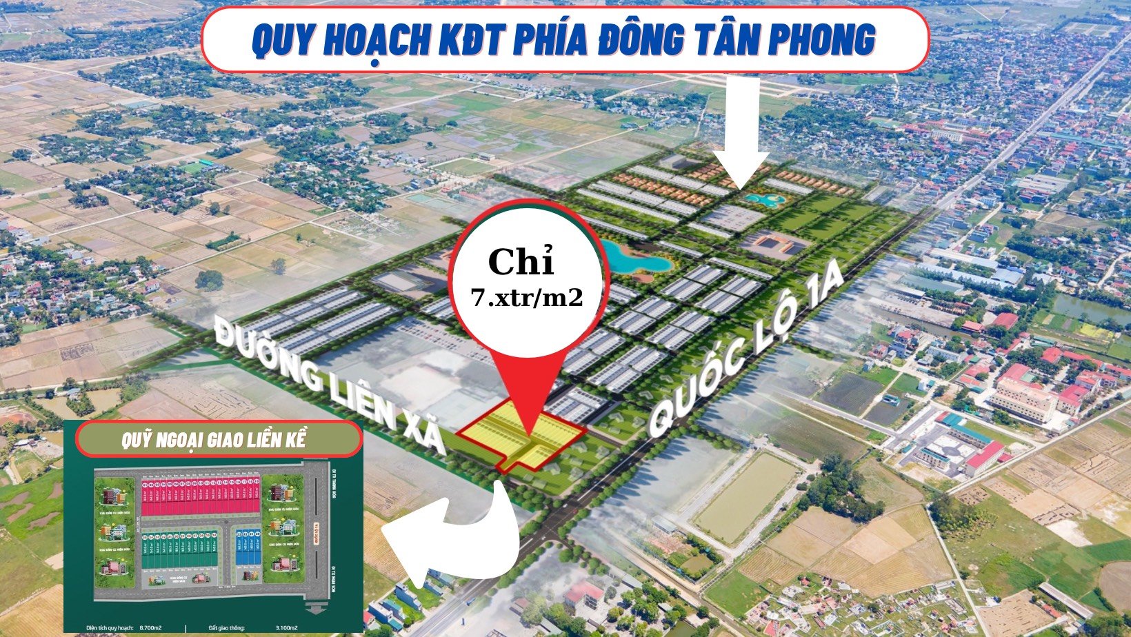Chỉ 7trXX/m2 đất thổ cư TT Tân Phong, Quảng Xương, Thanh Hóa (X mầm non)
