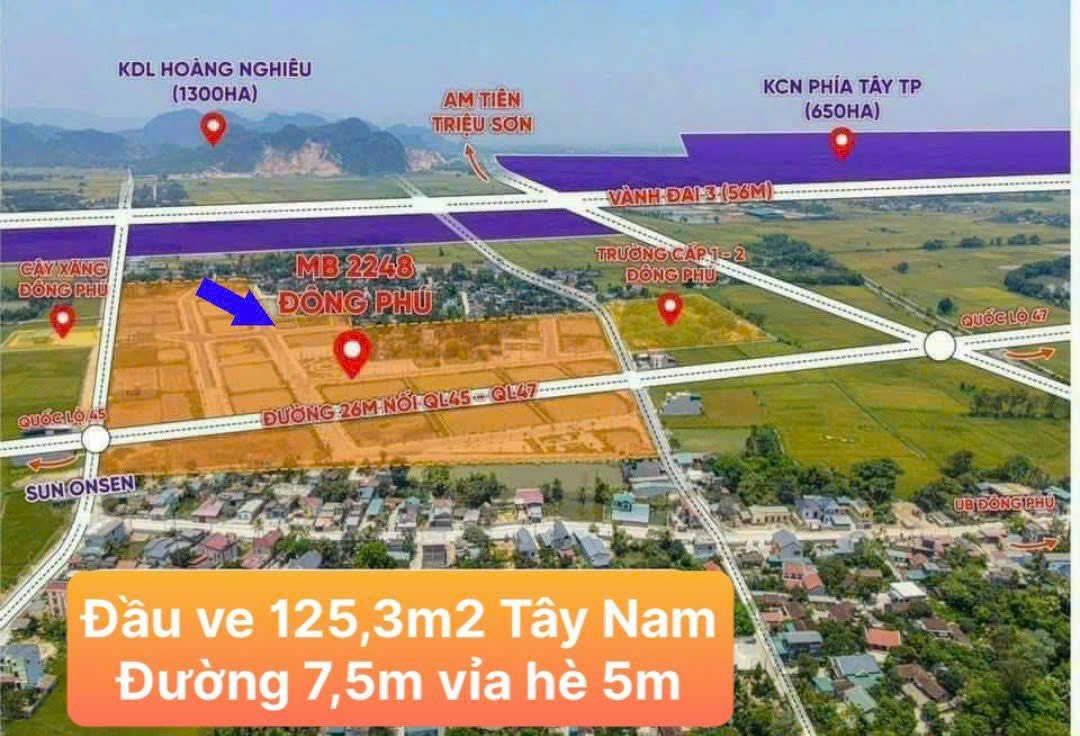 CHÍNH CHỦ BÁN  MẢNH ĐẤT PHÂN LÔ, LÔ GÓC 125M2, ĐƯỜNG 7,5 M,VỈA HÈ 4M TẠI ĐÔNG SƠN- THANH HÓA 2