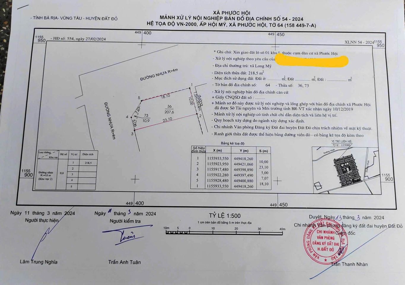 Cần bán Đất Đất Đỏ, Bà Rịa Vũng Tàu, Diện tích 218m², Giá Thương lượng 1