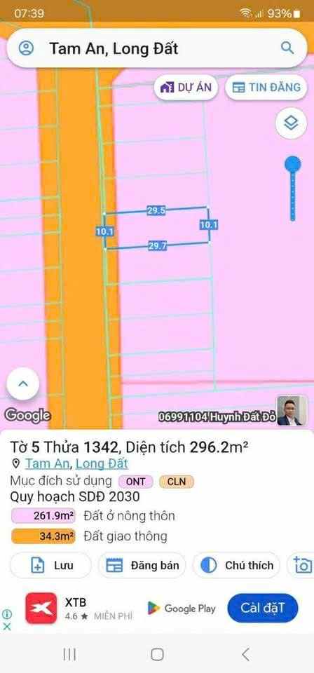 Cần bán Đất đường Tỉnh lộ 44, Thị trấn Đất Đỏ, Diện tích 291m², Giá 1.5 Tỷ 2