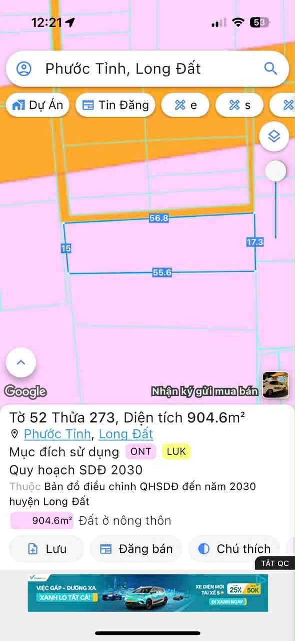 Cần bán Đất đường Tỉnh lộ 44, Thị trấn Long Hải, Diện tích 81m², Giá 0900 Triệu 2
