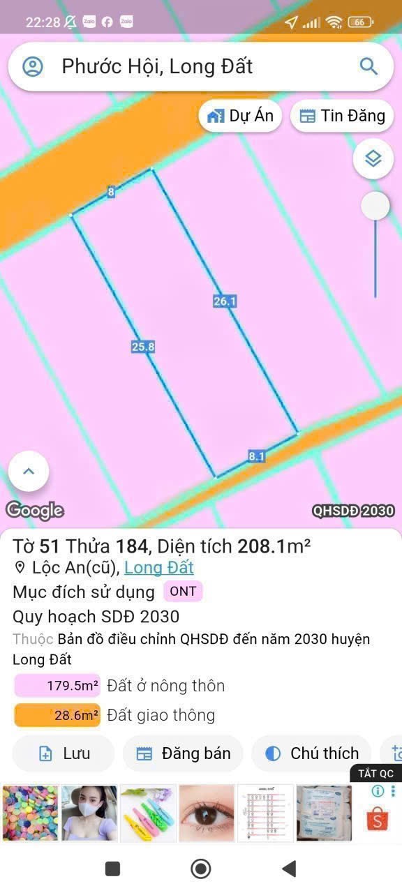 SỐC – ĐẤT 2 MẶT TIỀN GẦN CHỢ LỘC AN – GIÁ CHỈ 1 TỶ 2