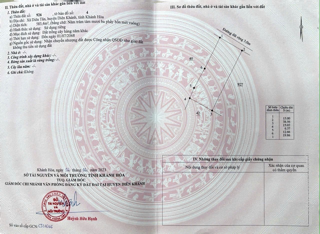 Bán đất vườn Diên Tân giá rẻ QH full thổ cư sát bên Hương Lộ 62 - ngay khu dân cư 7