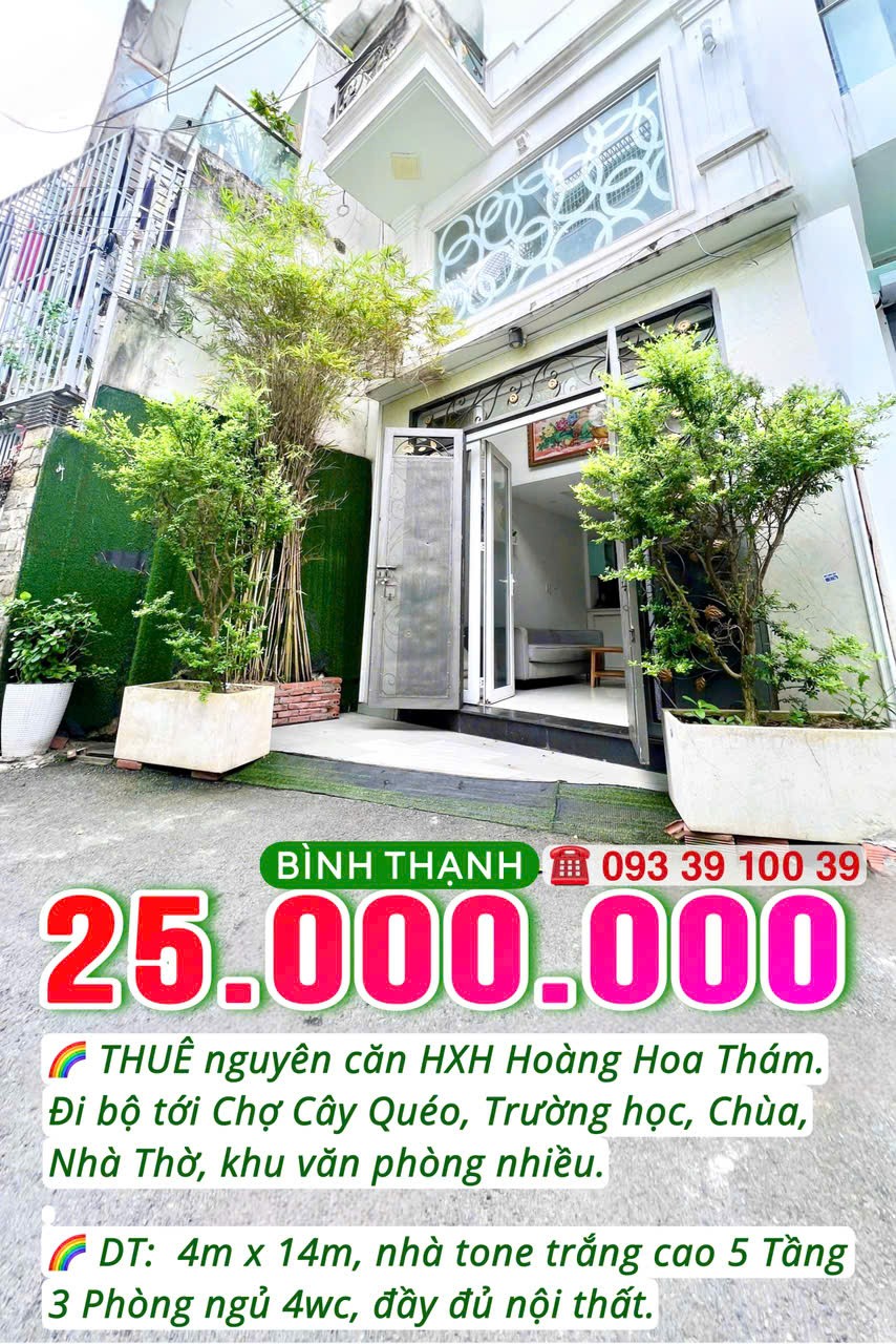 25 Triệu: NGUYÊN CĂN 5 TẦNG 4x14- BÌNH THẠNH- HXH HOÀNG HOA THÁM- 3 PHÒNG ĐỦ NỘI THẤT: 0933 910 039 5
