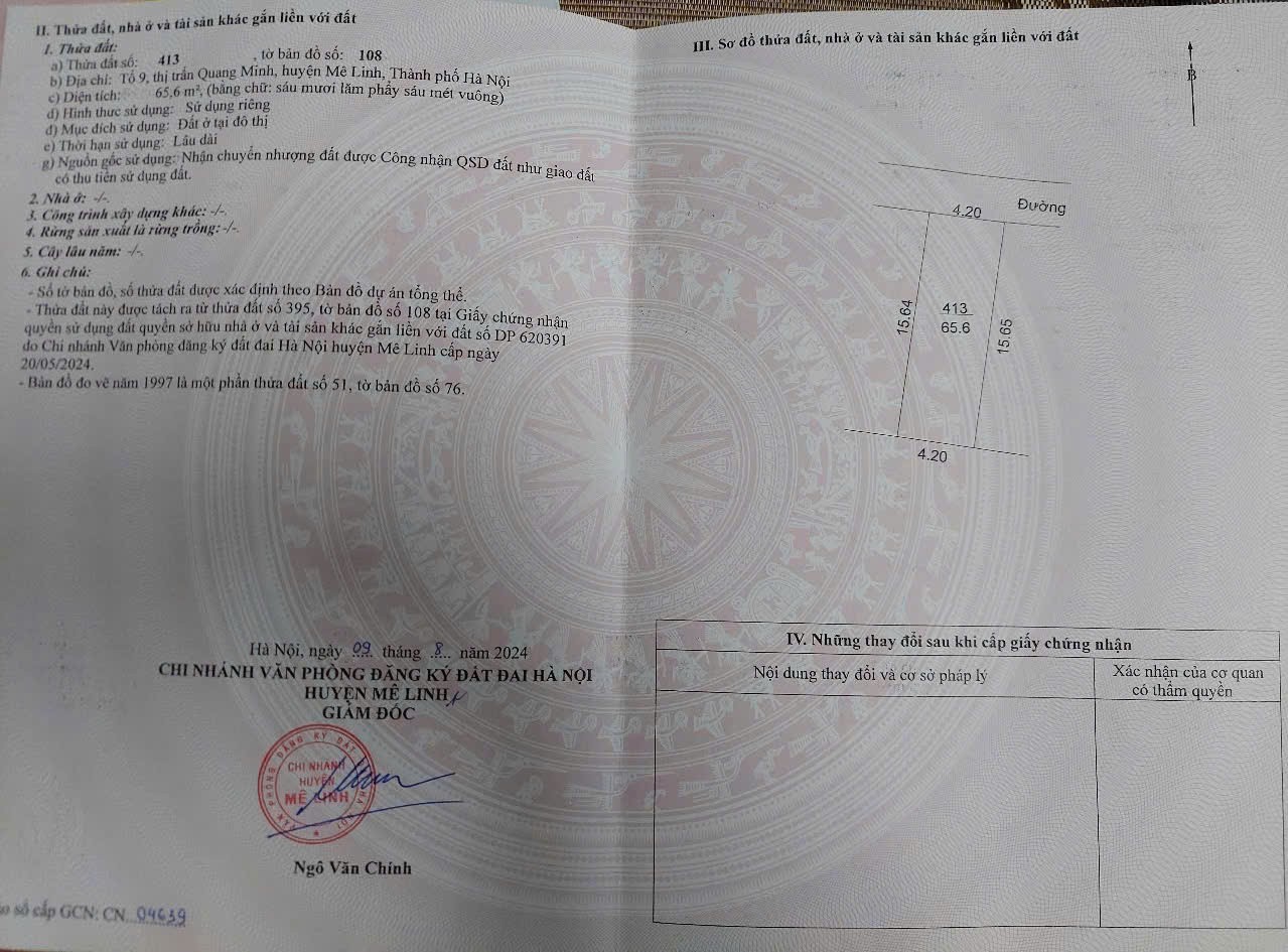 Bán đất thôn Ấp Tre, xã Quang Minh, Mê Linh. Đường thông, oto đỗ, gần KCN Quang Minh