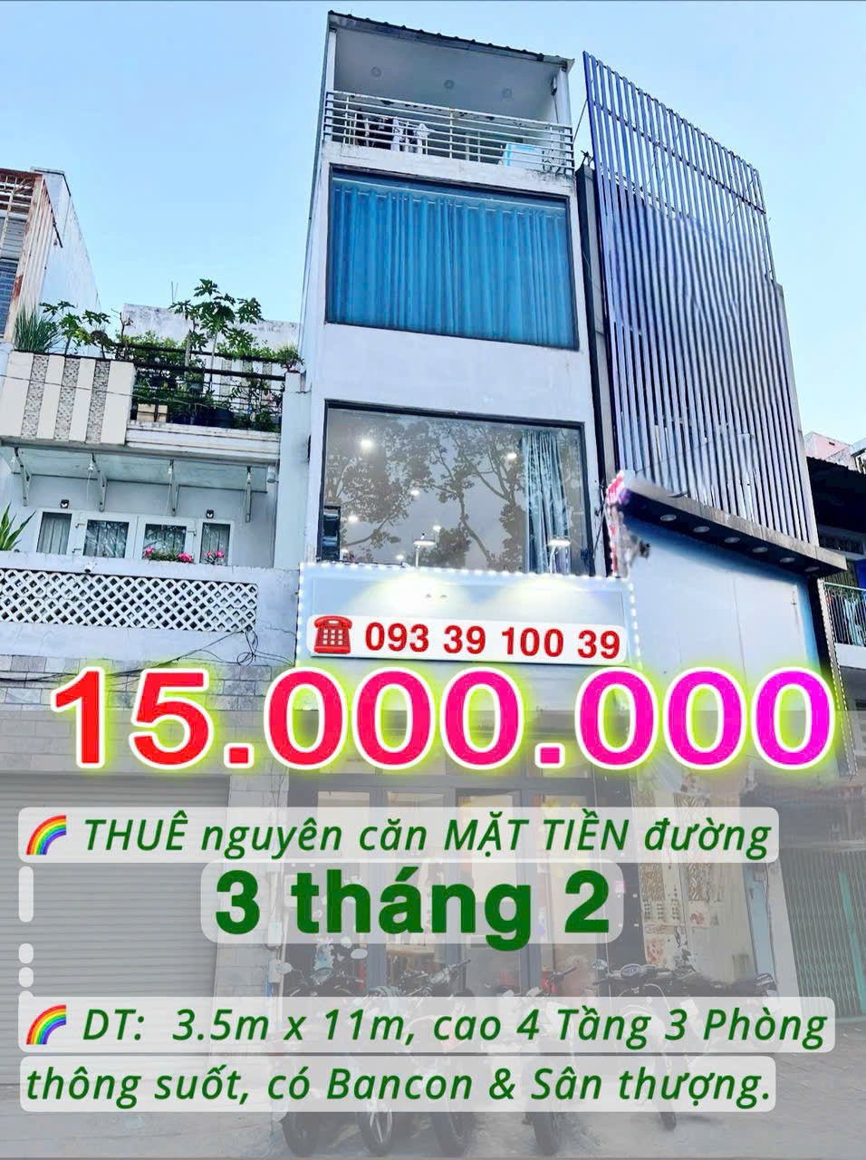 15 Triệu: HIẾM nguyên căn MẶT TIỀN đường 3 tháng 2 Q10- cao 4 tầng 3 phòng thông suốt. VŨ 4