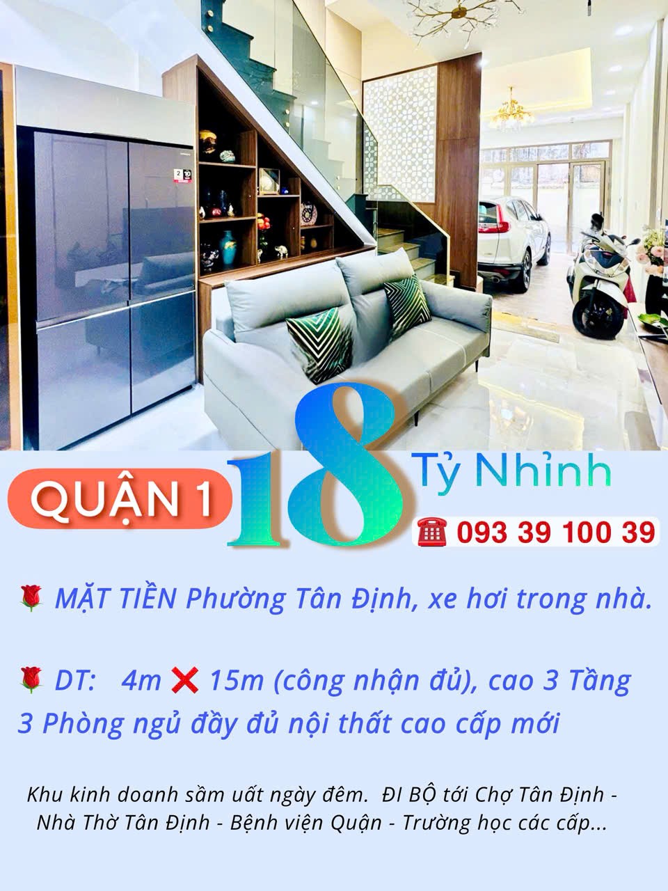 Nhà Quận 1- mặt tiền Phường Tân Định- xe hơi trong nhà 60m2 cao 3 Tầng NT sịn: 18 Tỷ. VŨ 0933910039 5