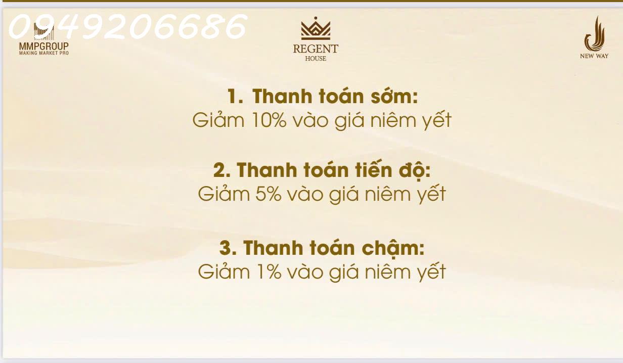 Mở bán căn Hộ REGENT HOUSE Đường Trần Hưng Đạo-TB.Chiết Khấu đến 15%.Cam Kết Thuê Lại 3
