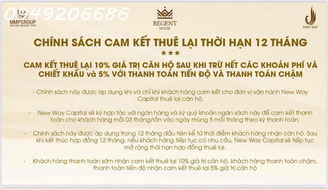 Mở bán căn Hộ REGENT HOUSE Đường Trần Hưng Đạo-TB.Chiết Khấu đến 15%.Cam Kết Thuê Lại 4