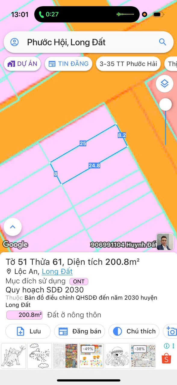 Cần bán Đất đường D1, Xã Lộc An, Diện tích 200m², Giá Thương lượng