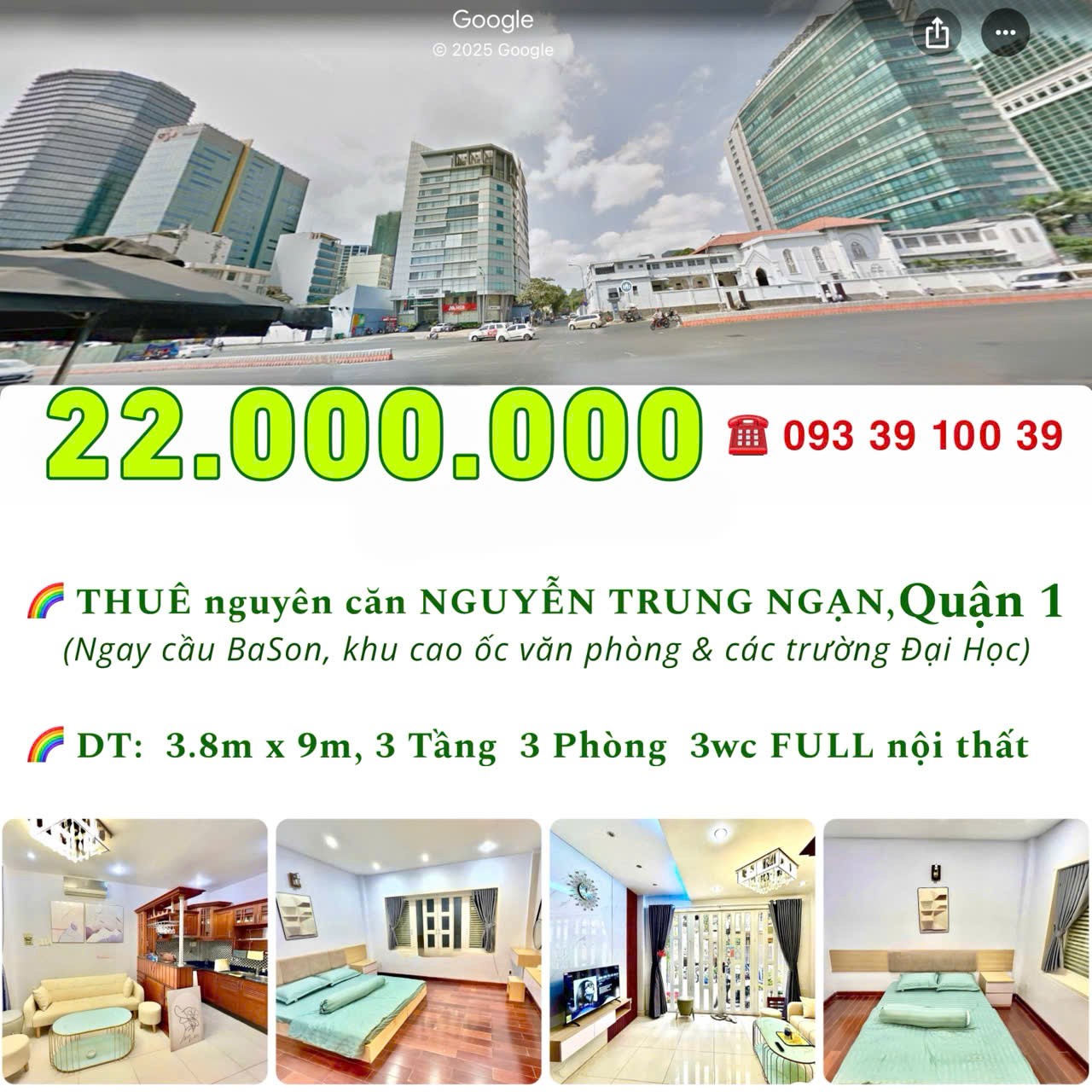 22 Triệu: thuê nguyên căn Quận 1 Nguyễn Trung Ngạn cầu Ba Son- 3 tầng 3 phòng ngủ 3wc Full nội thất 5