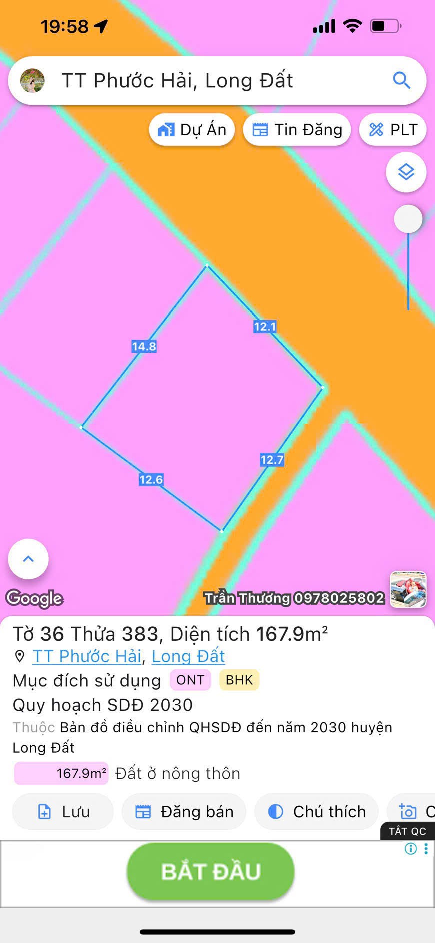 Cần bán Đất đường 44B, Thị trấn Phước Hải, Diện tích 168m², Giá Thương lượng 2