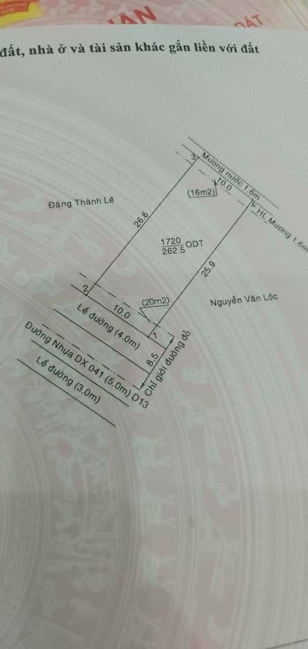 Cần bán Đất đường DX 041, Phường Phú Mỹ, Diện tích 262m², Giá 6.030 Tỷ