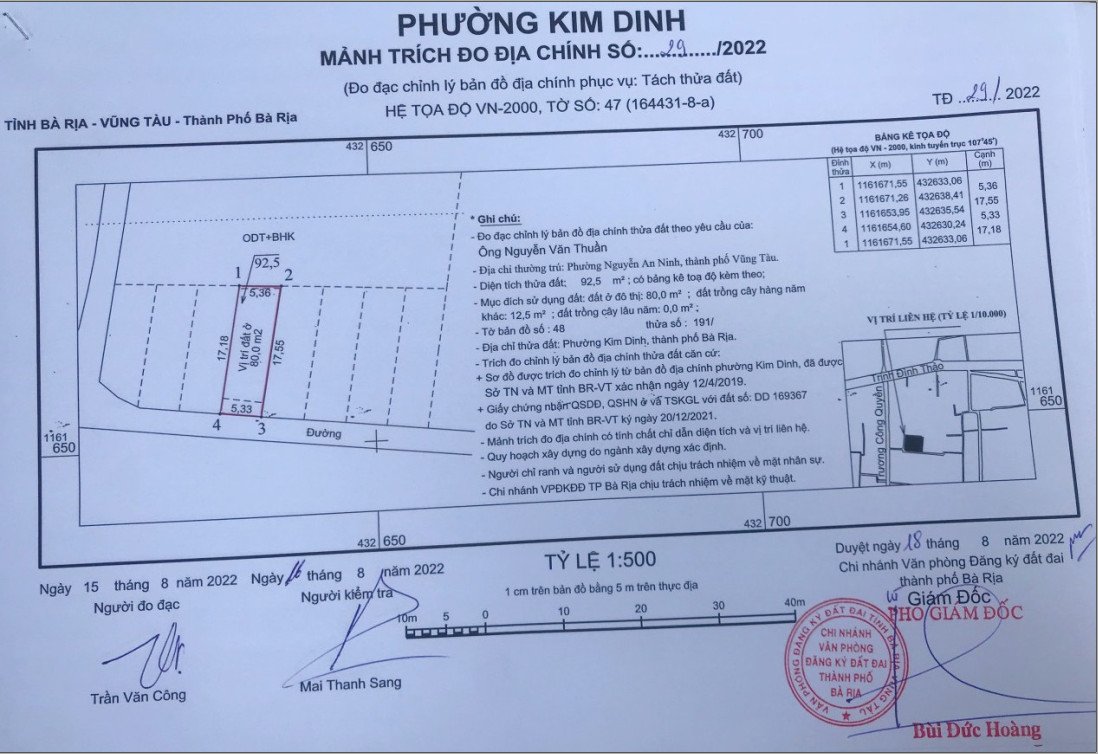 Sổ hồng riêng Kim Dinh Bà Rịa Vũng Tàu bán Đất 92.5m2