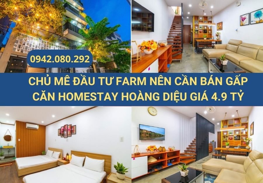 Chủ cần tiền đầu tư farm nên cần bán gấp căn Homestay Hoàng Diệu. Gía 4 TỶ 9, dòng tiền mỗi tháng 35tr/tháng, Full nội thất sang xịn mịn.