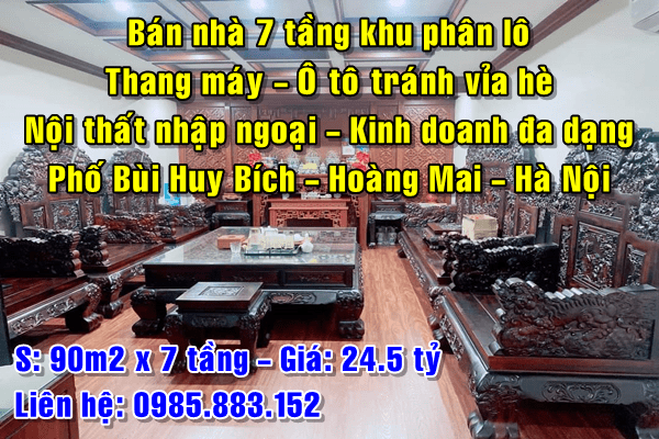 Cần bán Nhà mặt tiền đường Bùi Huy Bích, Phường Hoàng Liệt, Diện tích 90m², Giá 24.5 Tỷ 6