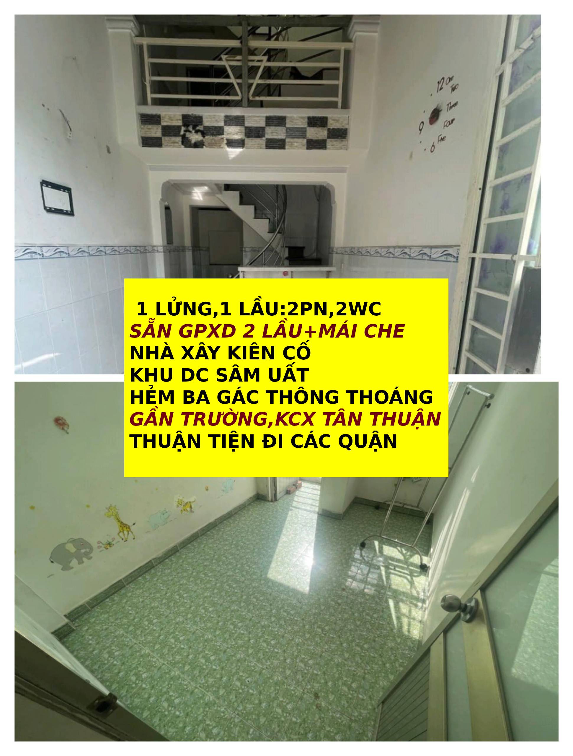 Nhà 2 tầng - sổ hồng riêng - khu dân cư hiện hữu - Hèm 3 gác Huỳnh Tấn Phát Q7 2