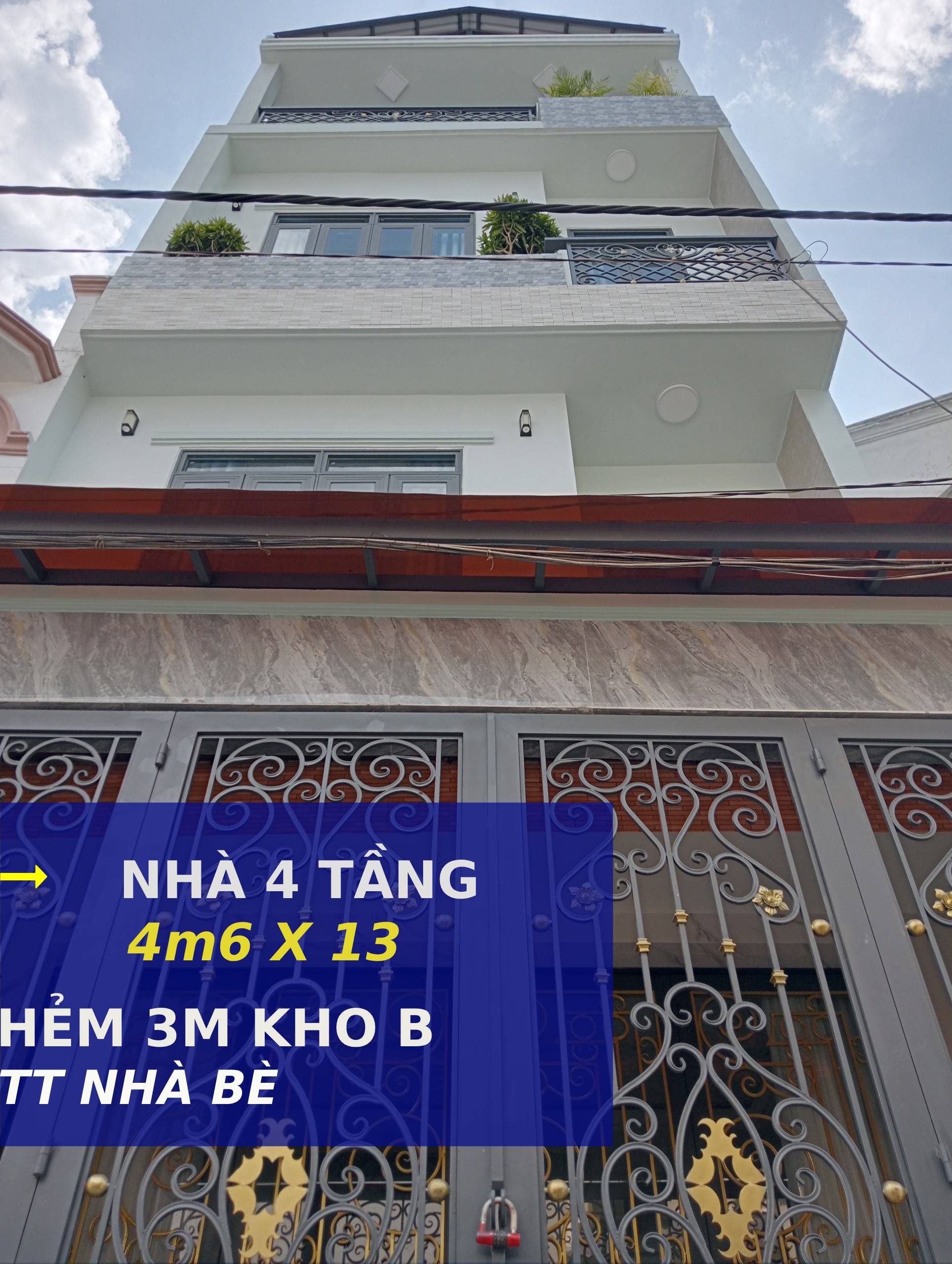 NGỘP BANK GIẢM SỐC GẦN 1TYChủ chào mới:5ty3 vẫn còn nói chuyệnMặt tiền hẻm 3m -- nhà mới 4 tầng 46m2 – kho b tt nhà bè